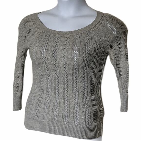 American Eagle Woven Knit Grey Crew Neck Fitted Sweater Size XS - Picture 3 of 8